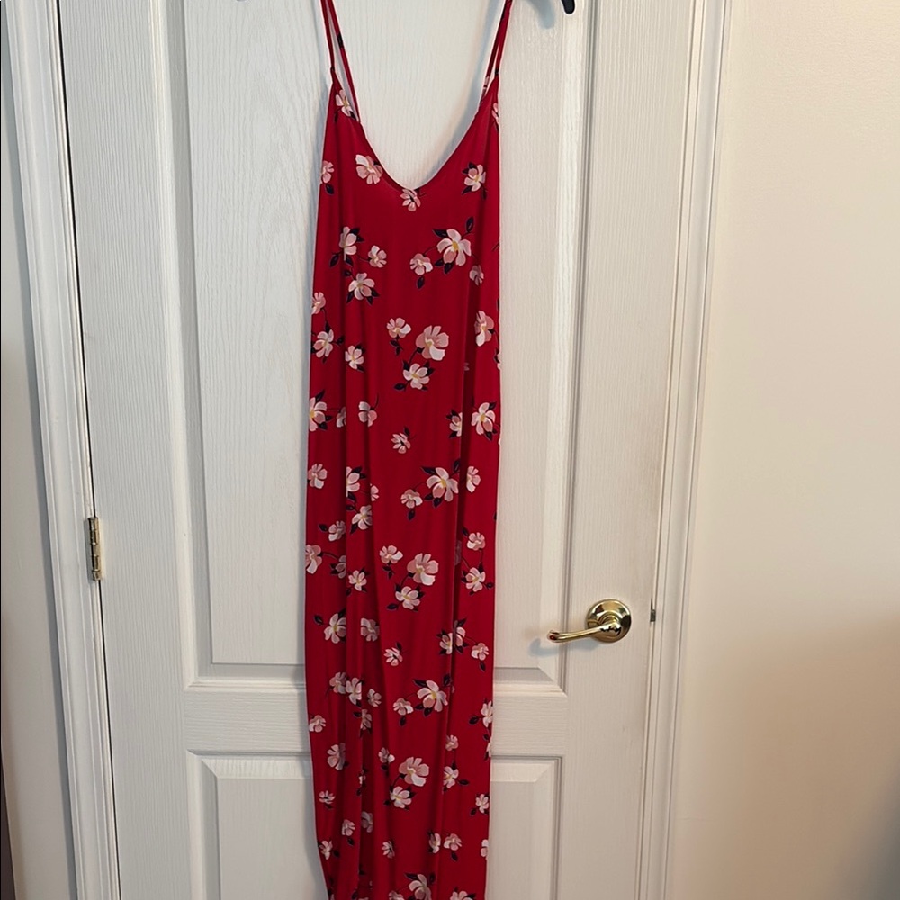 Floral Red Maxi Dress Large